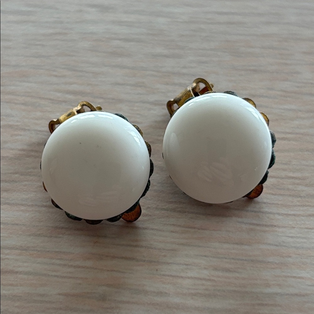White and Gold Button Earrings